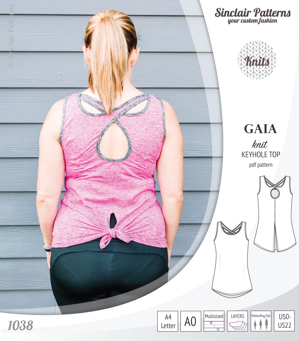 Pdf sewing pattern Gaia knit racerback keyhole tank top by Sinclair Patterns