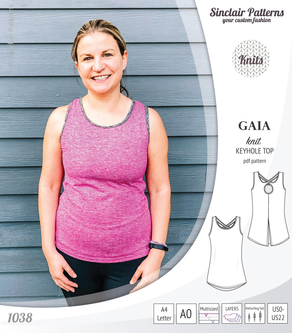 Pdf sewing pattern Gaia knit racerback keyhole tank top by Sinclair Patterns