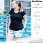 Pdf sewing pattern S1075 Jakarta woven shorts with pockets and yoga waistband by Sinclair Patterns