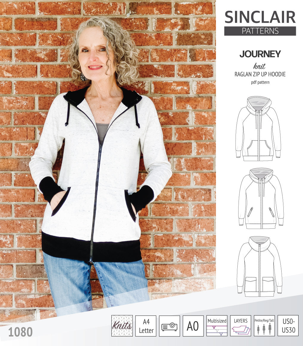 Journey zip up knit raglan hoodie with different pocket styles PDF Sinclair Patterns