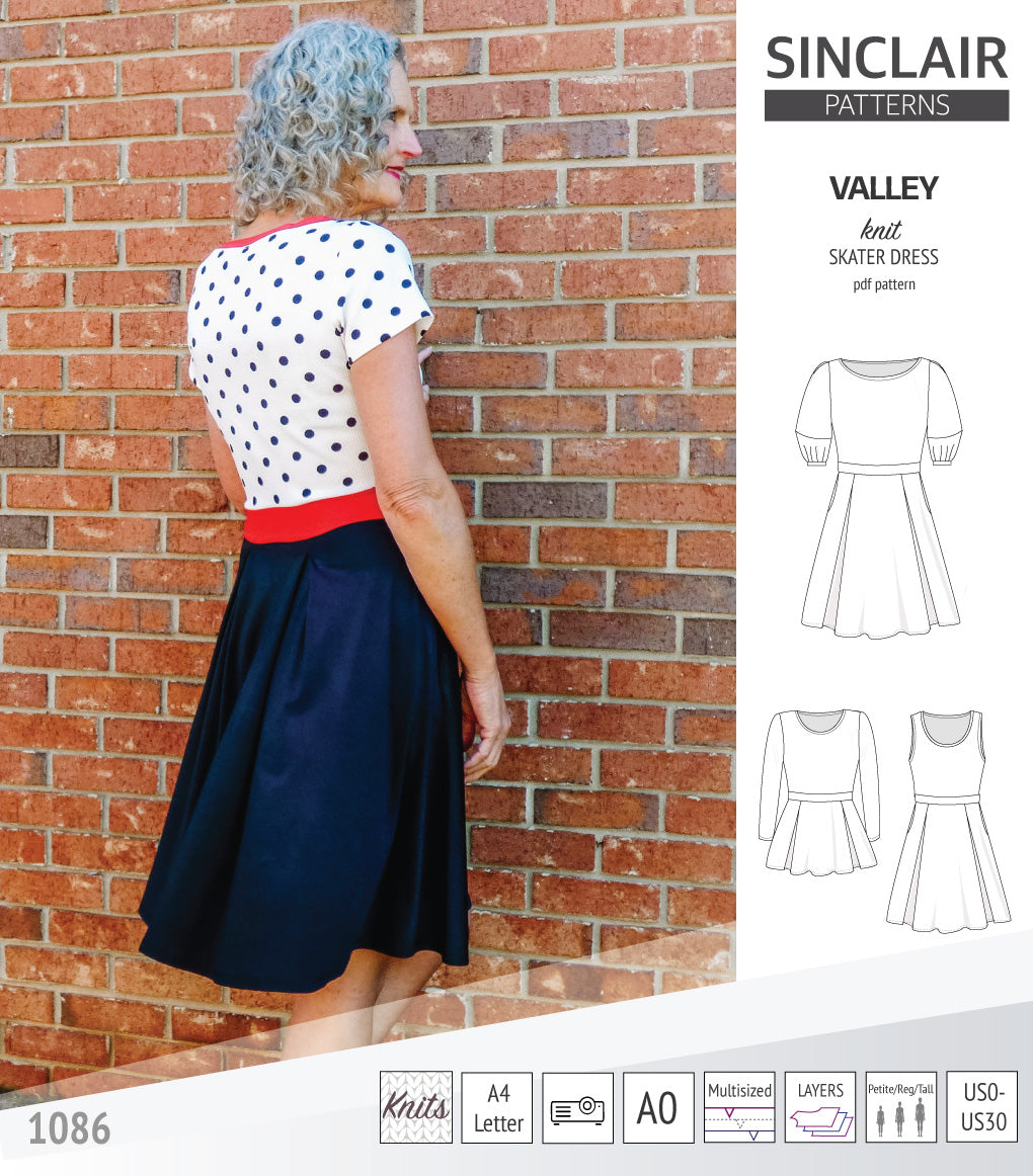 Sinclair Patterns S1086 Valley fit and flare skater dress for knit fabrics pdf sewing pattern