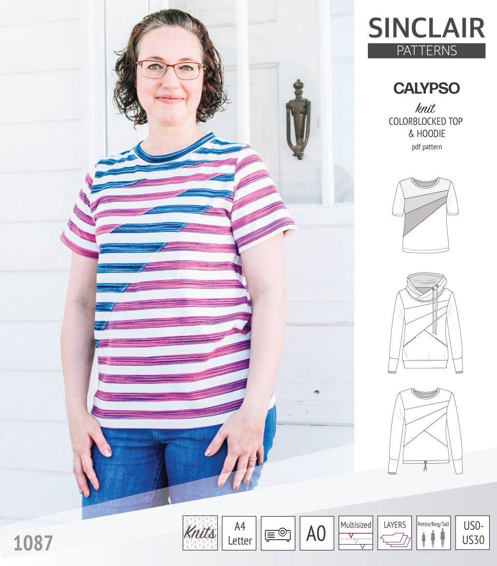 Pdf sewing pattern Hoodie top and t-shirt colorblocked and cowl for women