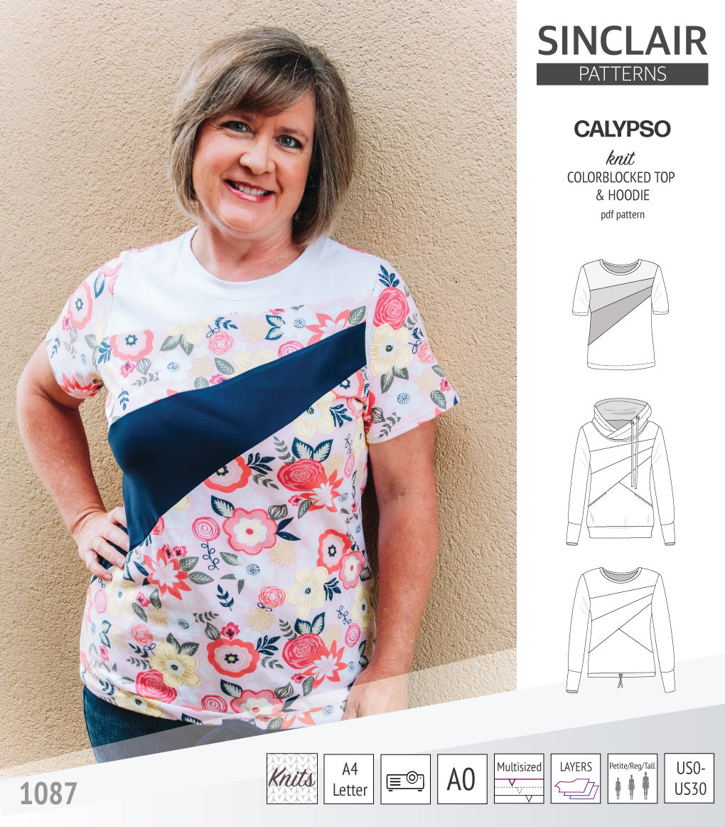 Pdf sewing pattern Hoodie top and t-shirt colorblocked and cowl for women