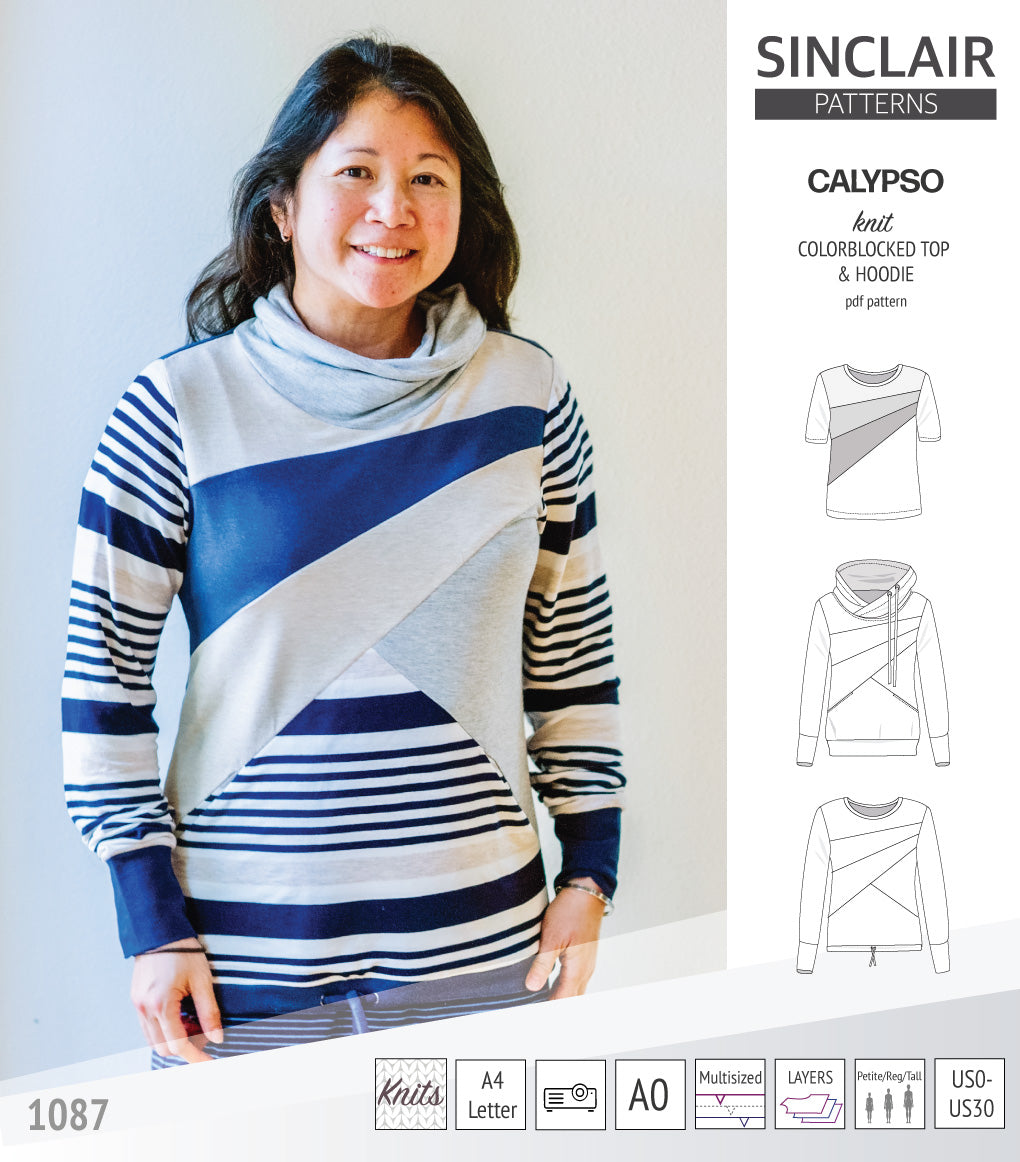 Pdf sewing pattern Hoodie top and t-shirt colorblocked and cowl for women