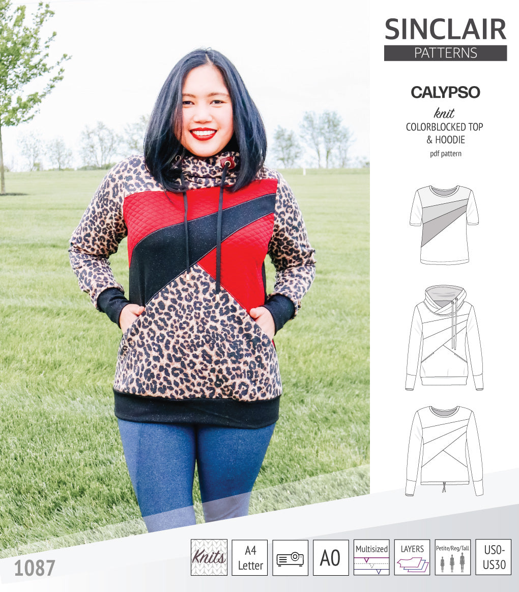 Pdf sewing pattern Hoodie top and t-shirt colorblocked and cowl for women