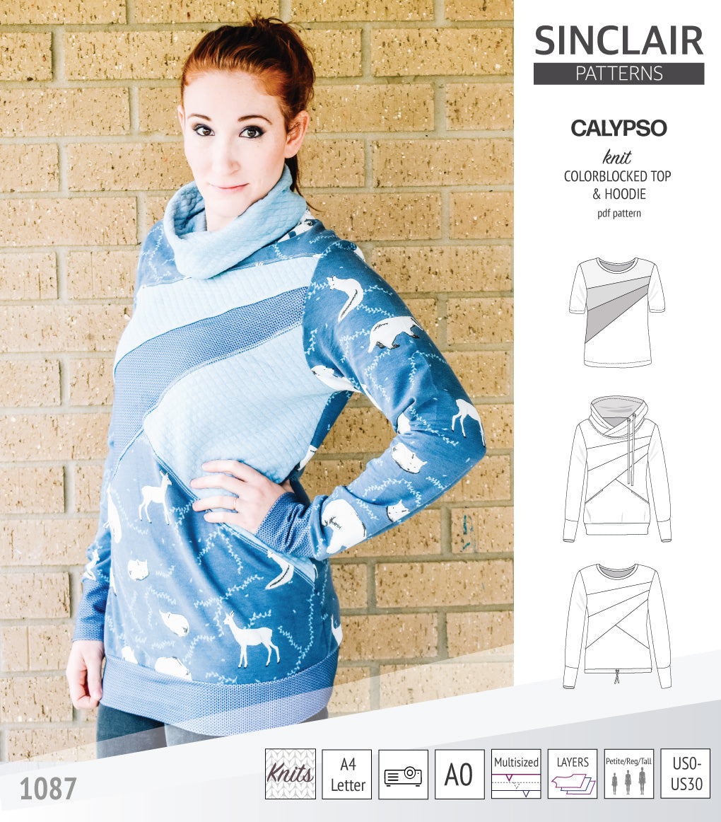 Pdf sewing pattern Hoodie top and t-shirt colorblocked and cowl for women