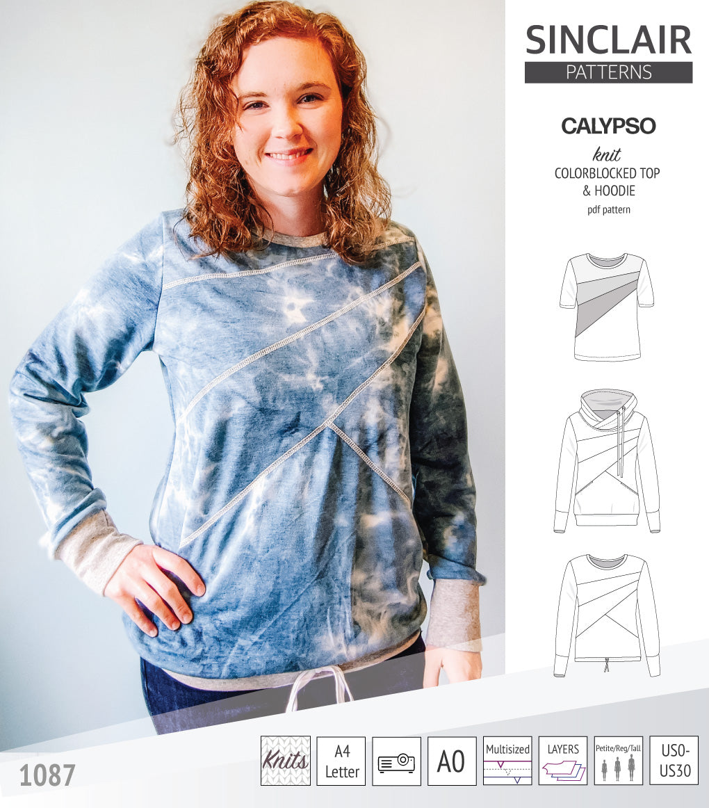 Pdf sewing pattern Hoodie top and t-shirt colorblocked and cowl for women