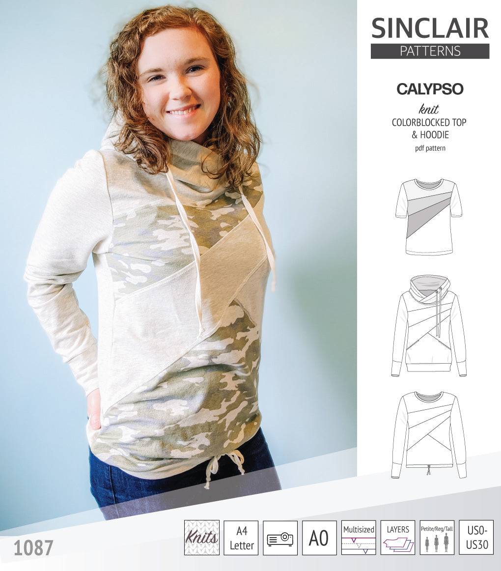 Pdf sewing pattern Hoodie top and t-shirt colorblocked and cowl for women
