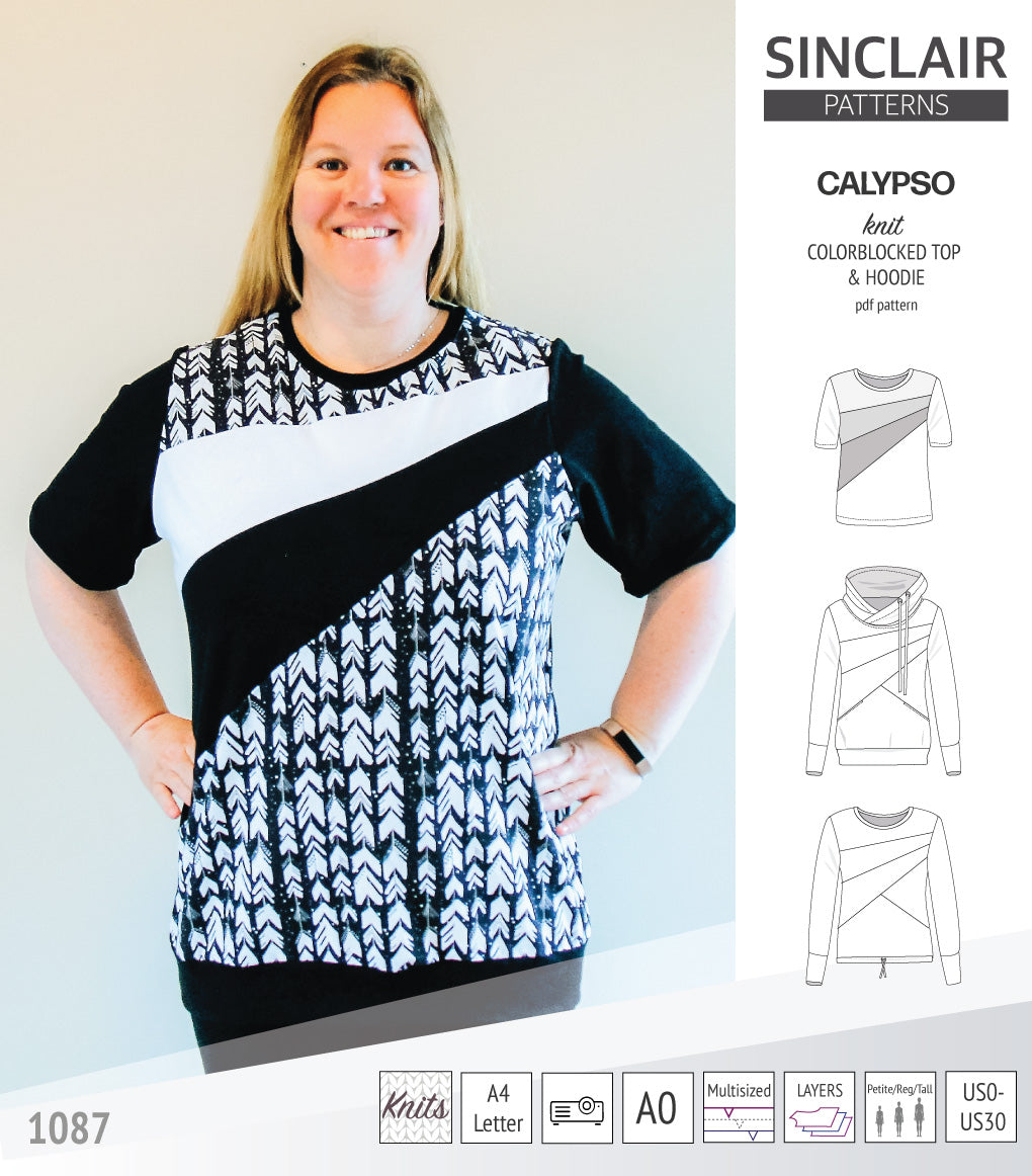 Pdf sewing pattern Hoodie top and t-shirt colorblocked and cowl for women