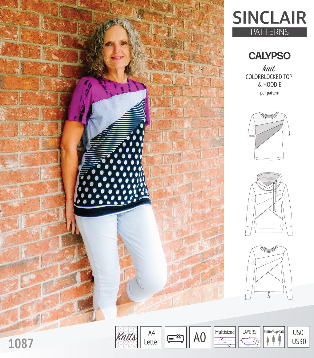 Pdf sewing pattern Hoodie top and t-shirt colorblocked and cowl for women