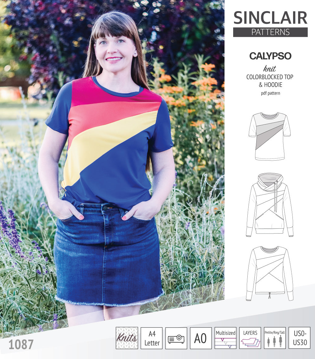 Pdf sewing pattern Hoodie top and t-shirt colorblocked and cowl for women