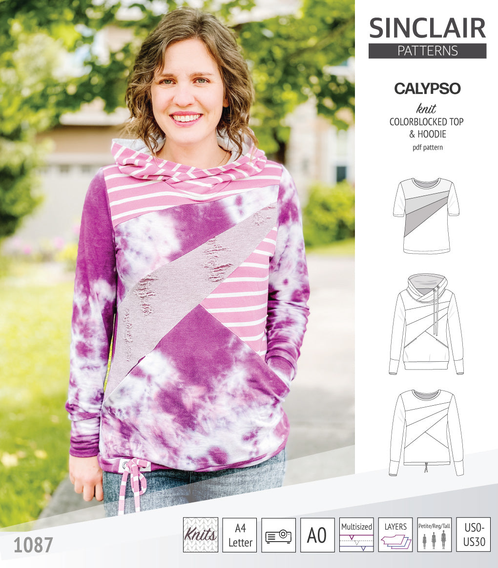 Pdf sewing pattern Hoodie top and t-shirt colorblocked and cowl for women