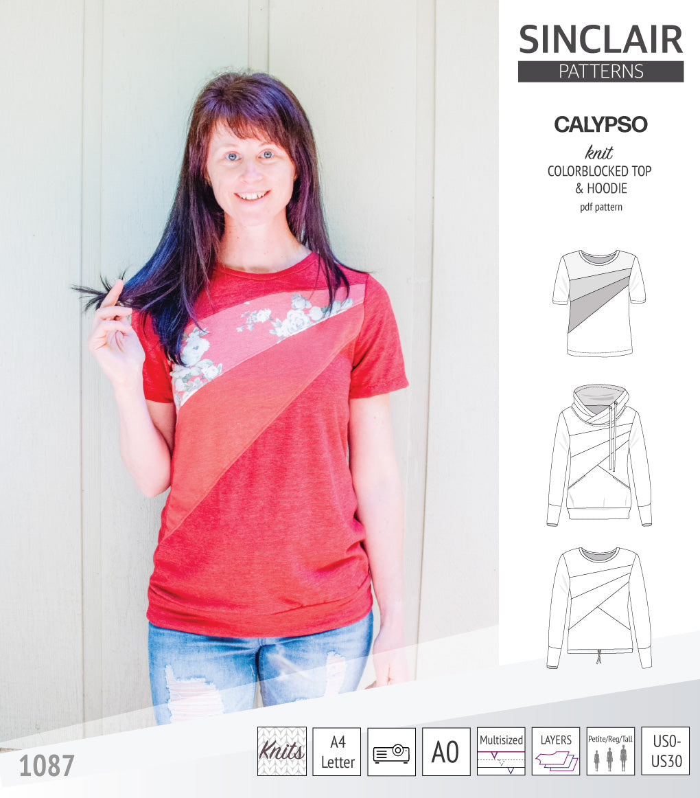 Pdf sewing pattern Hoodie top and t-shirt colorblocked and cowl for women