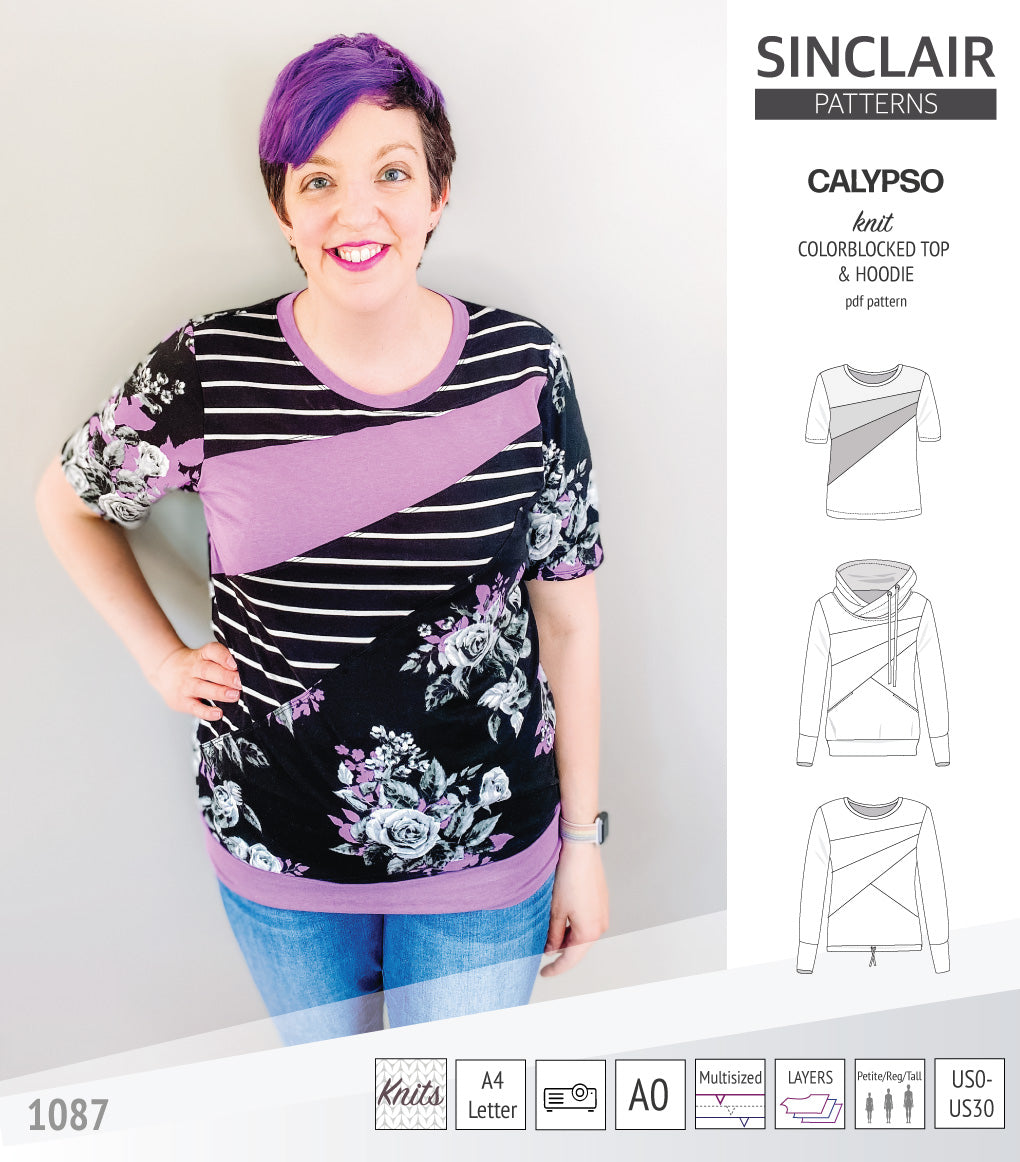 Pdf sewing pattern Hoodie top and t-shirt colorblocked and cowl for women