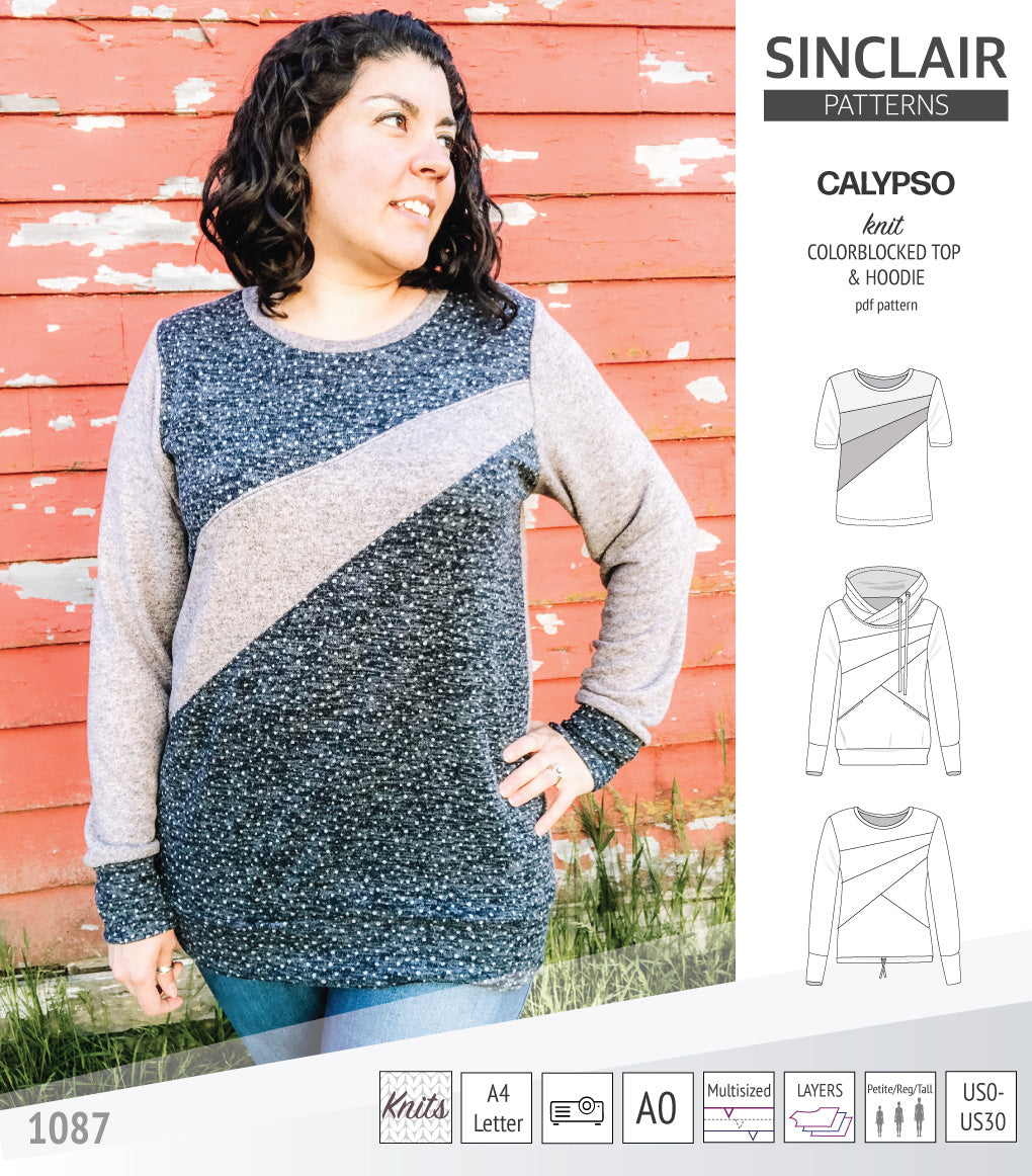 Pdf sewing pattern Hoodie top and t-shirt colorblocked and cowl for women