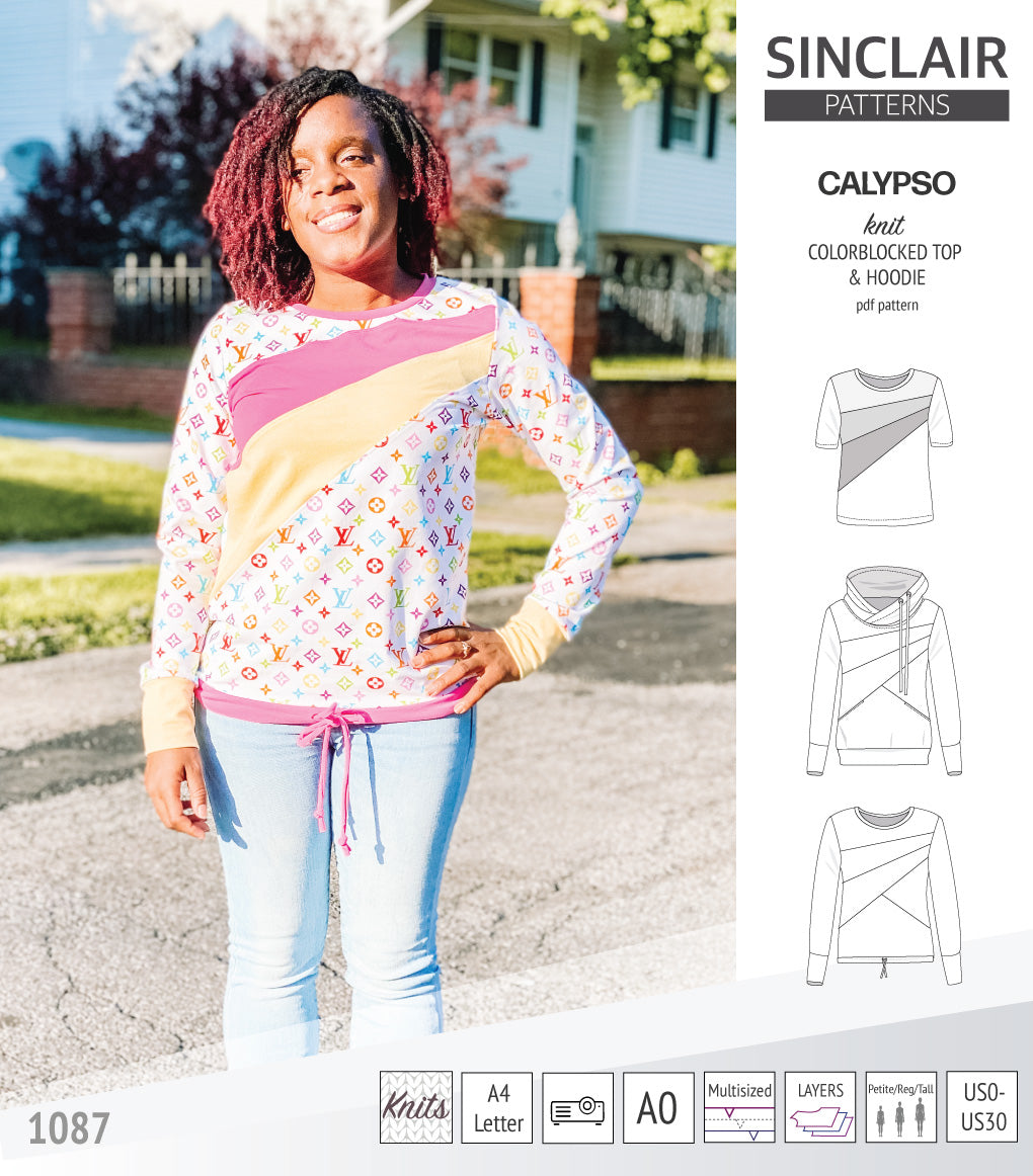 Pdf sewing pattern Hoodie top and t-shirt colorblocked and cowl for women
