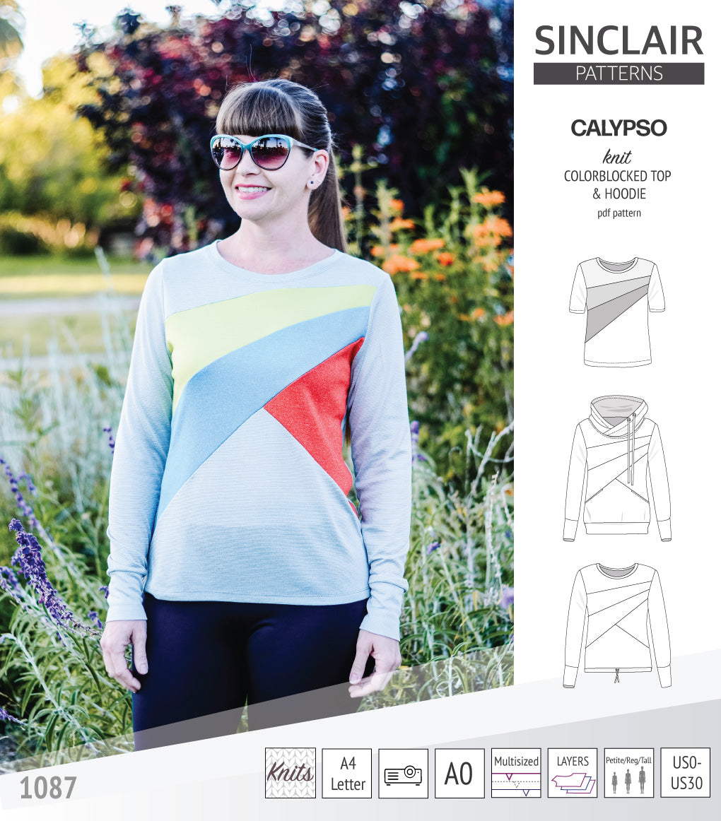 Pdf sewing pattern Hoodie top and t-shirt colorblocked and cowl for women