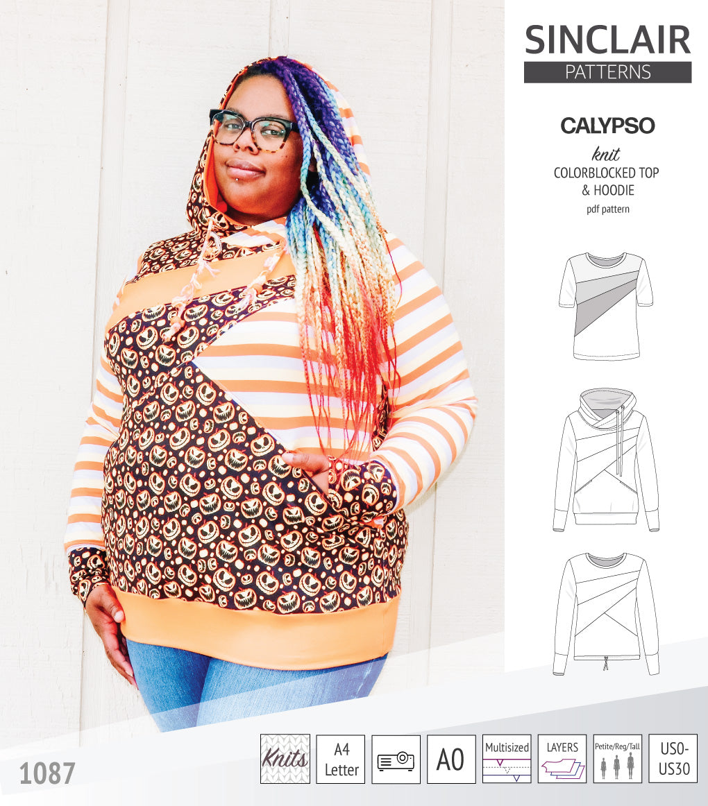 Pdf sewing pattern Hoodie top and t-shirt colorblocked and cowl for women