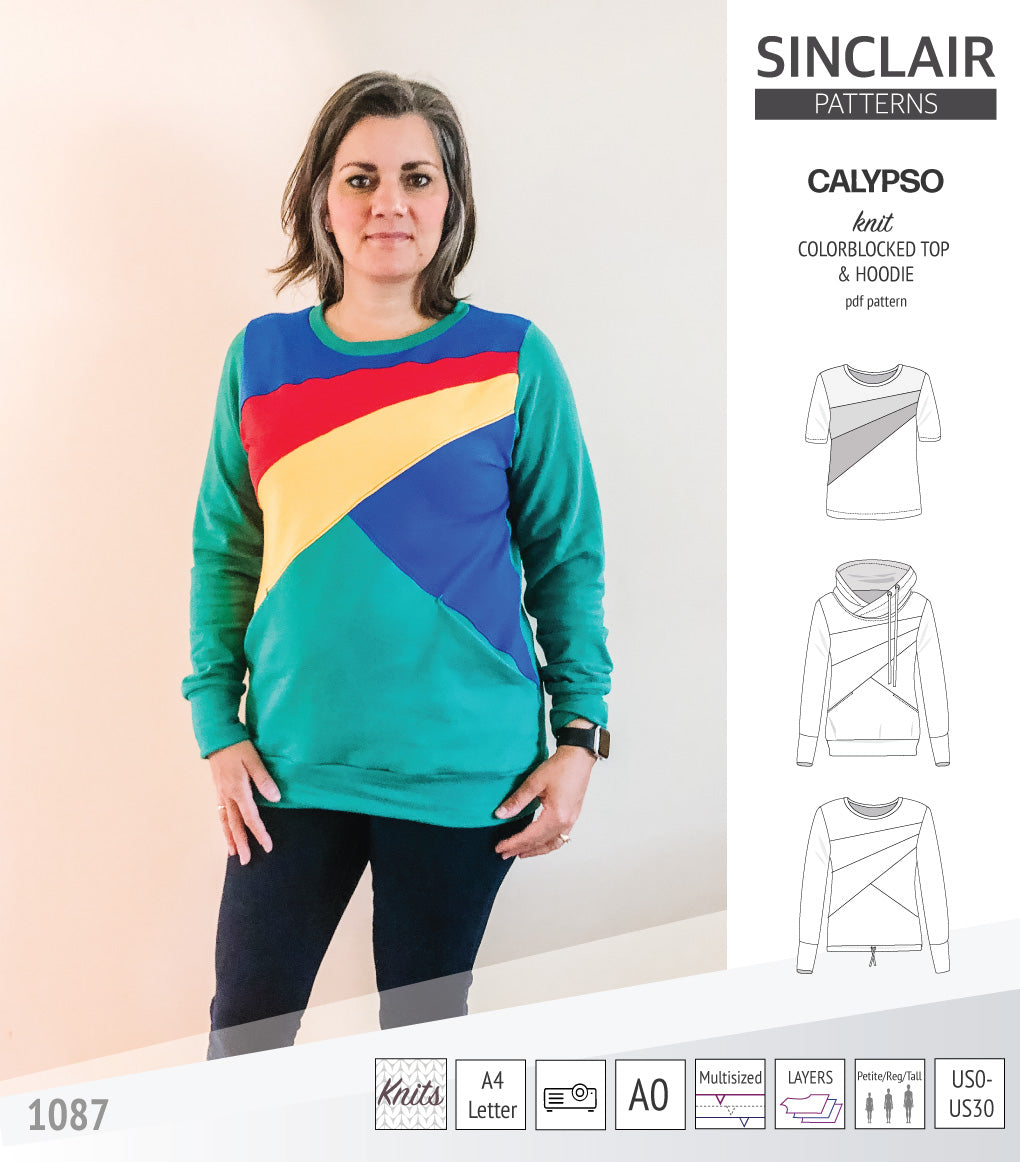 Pdf sewing pattern Hoodie top and t-shirt colorblocked and cowl for women