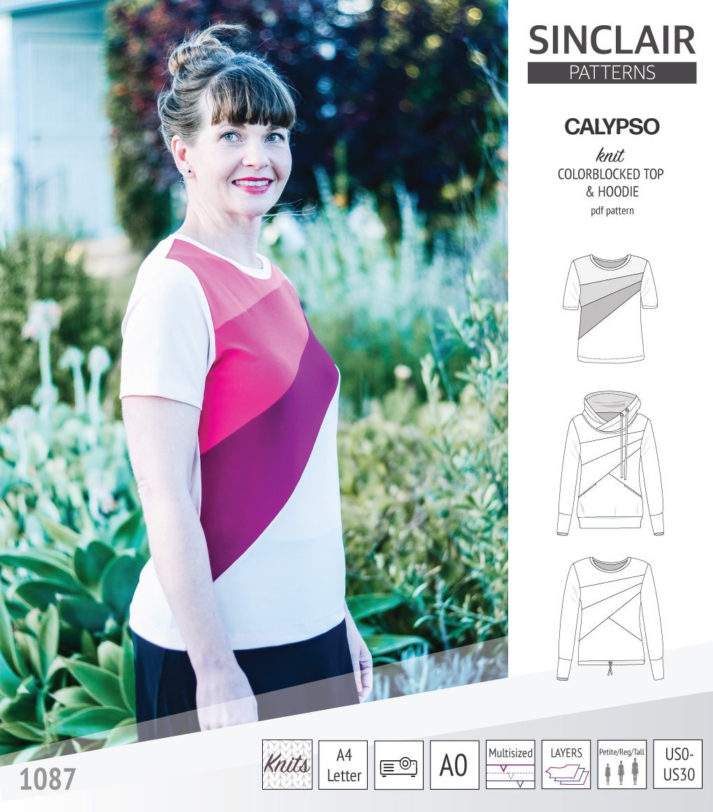 Pdf sewing pattern Hoodie top and t-shirt colorblocked and cowl for women