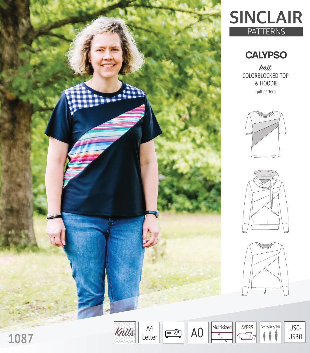 Pdf sewing pattern Hoodie top and t-shirt colorblocked and cowl for women