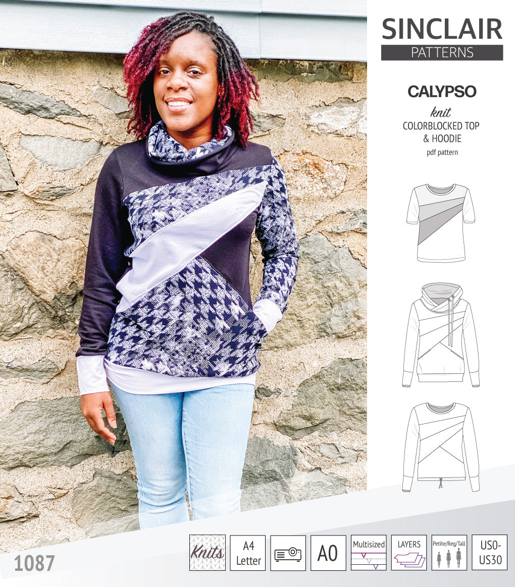 Pdf sewing pattern Hoodie top and t-shirt colorblocked and cowl for women