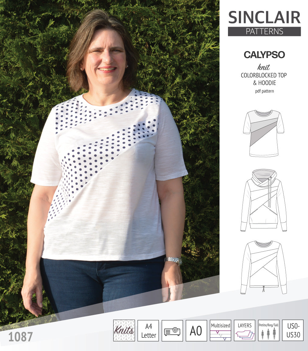 Pdf sewing pattern Hoodie top and t-shirt colorblocked and cowl for women