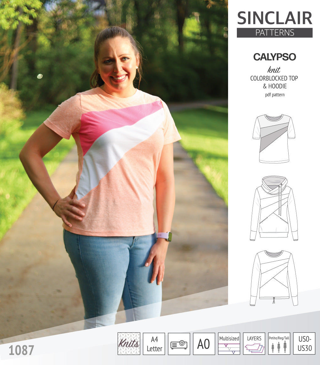 Pdf sewing pattern Hoodie top and t-shirt colorblocked and cowl for women