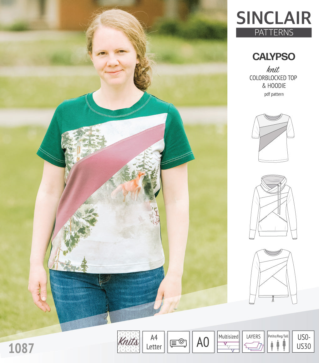 Pdf sewing pattern Hoodie top and t-shirt colorblocked and cowl for women