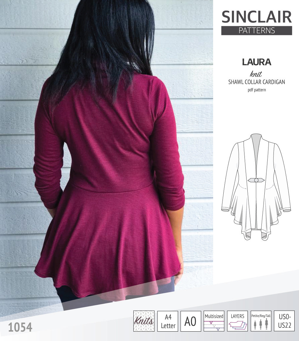 Sinclair Patterns S1054 Laura shawl collar cardigan top for women pdf sewing pattern