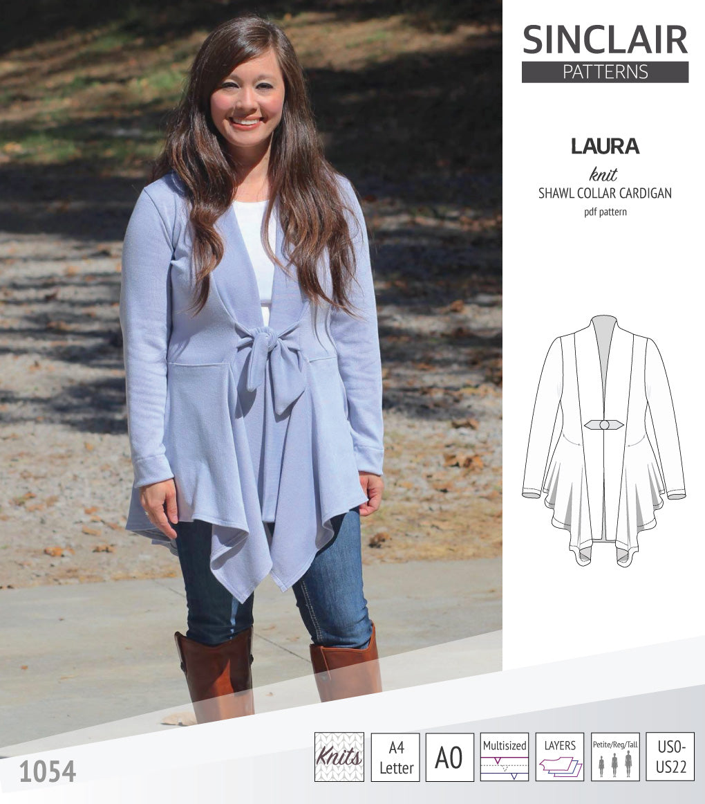 Sinclair Patterns S1054 Laura shawl collar cardigan top for women pdf sewing pattern