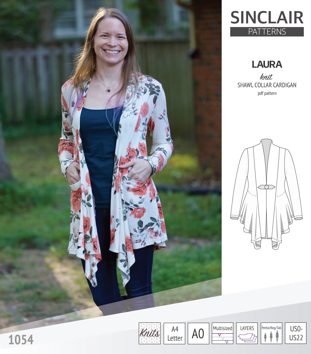 Sinclair Patterns S1054 Laura shawl collar cardigan top for women pdf sewing pattern