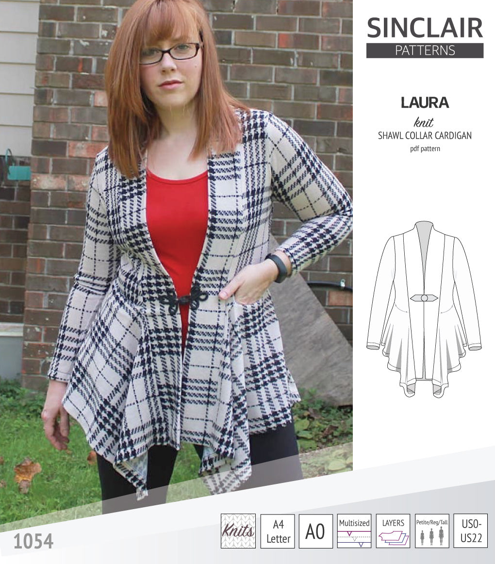 Sinclair Patterns S1054 Laura shawl collar cardigan top for women pdf sewing pattern