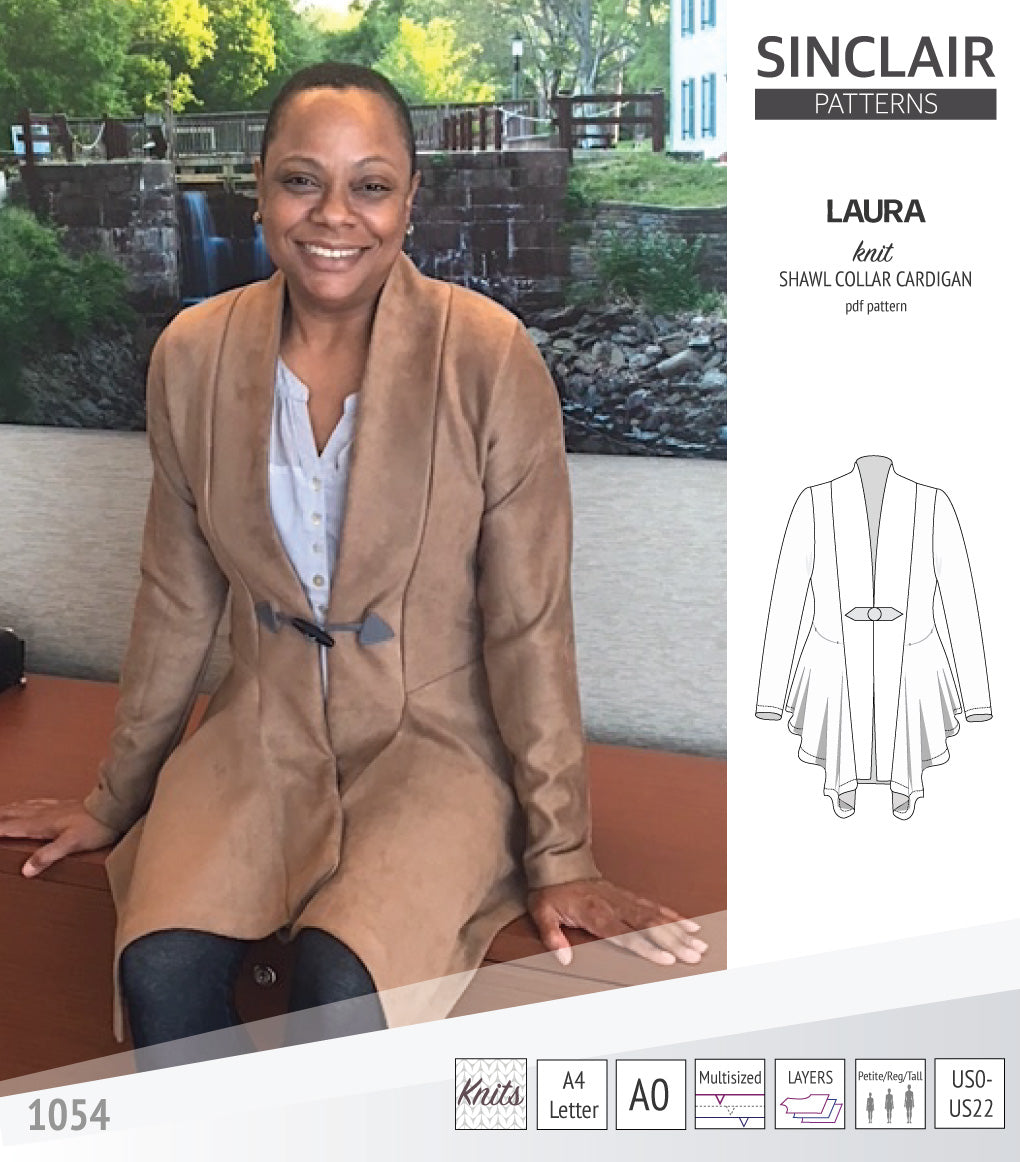 Sinclair Patterns S1054 Laura shawl collar cardigan top for women pdf sewing pattern