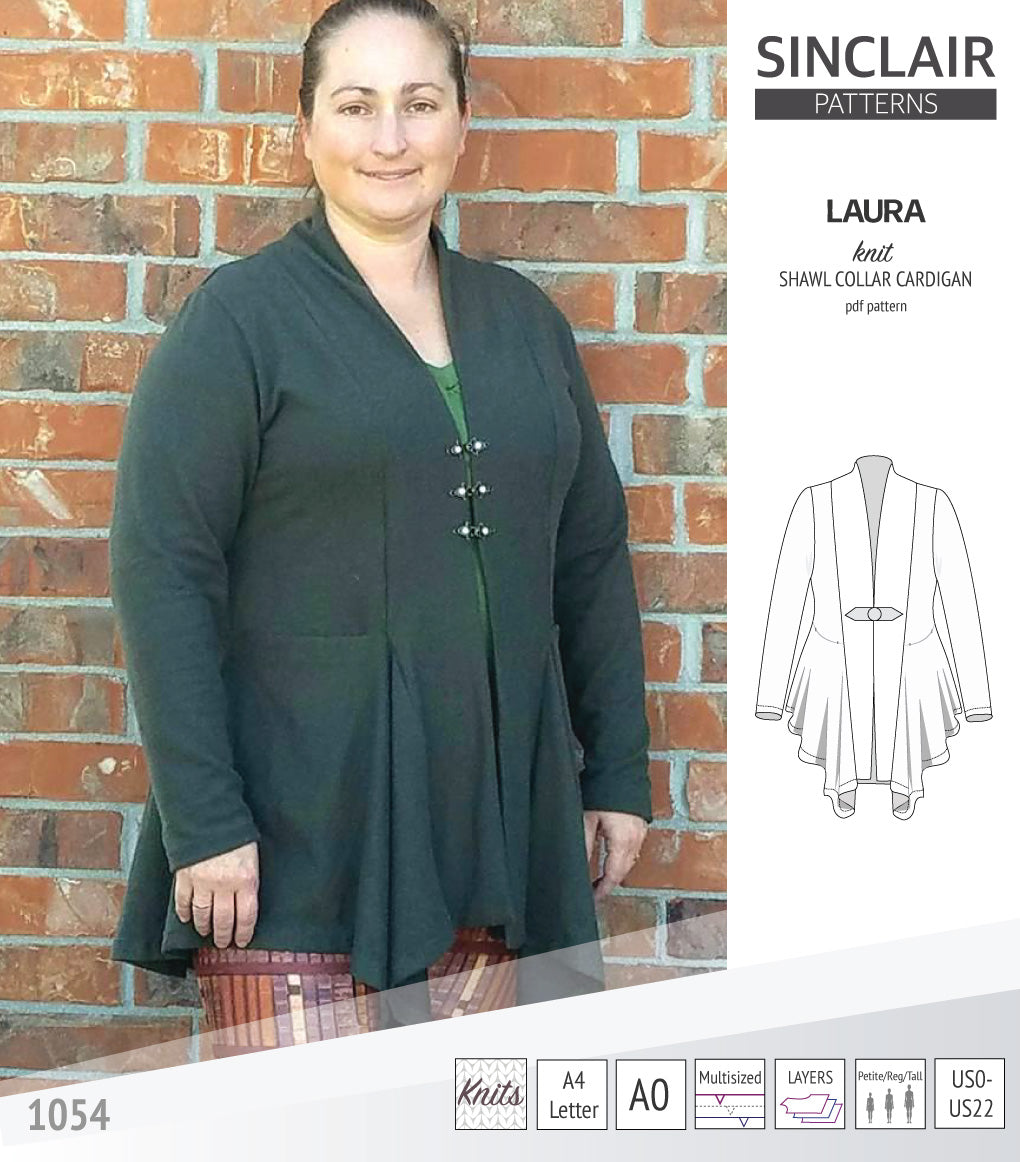 Sinclair Patterns S1054 Laura shawl collar cardigan top for women pdf sewing pattern