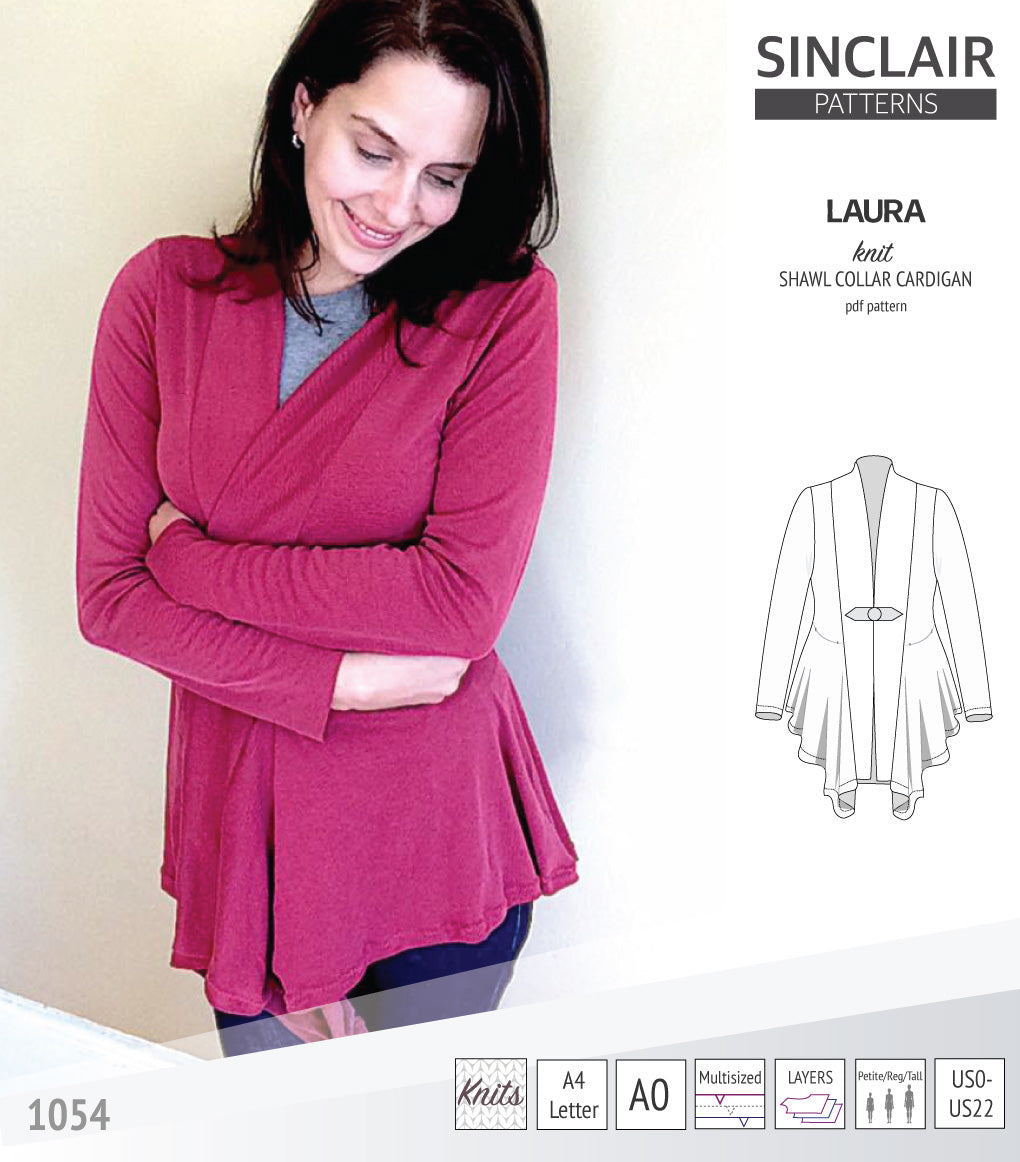 Sinclair Patterns S1054 Laura shawl collar cardigan top for women pdf sewing pattern