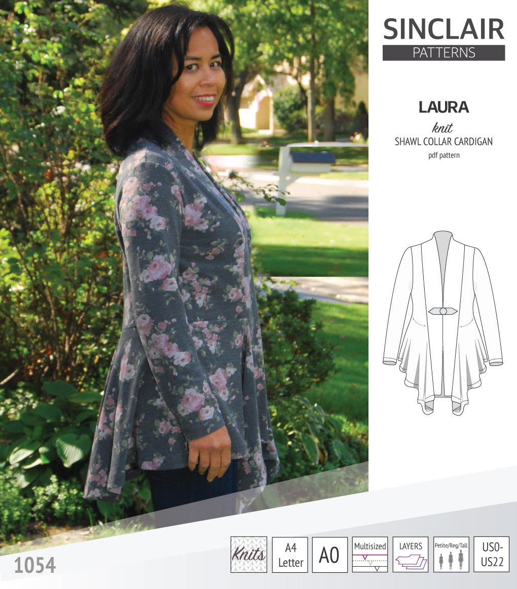 Sinclair Patterns S1054 Laura shawl collar cardigan top for women pdf sewing pattern