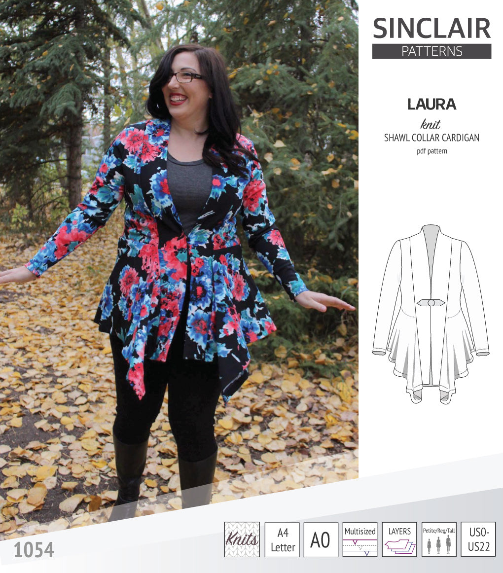 Sinclair Patterns S1054 Laura shawl collar cardigan top for women pdf sewing pattern