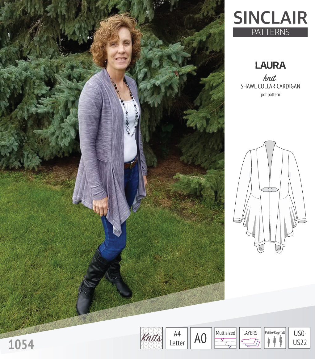 Sinclair Patterns S1054 Laura shawl collar cardigan top for women pdf sewing pattern