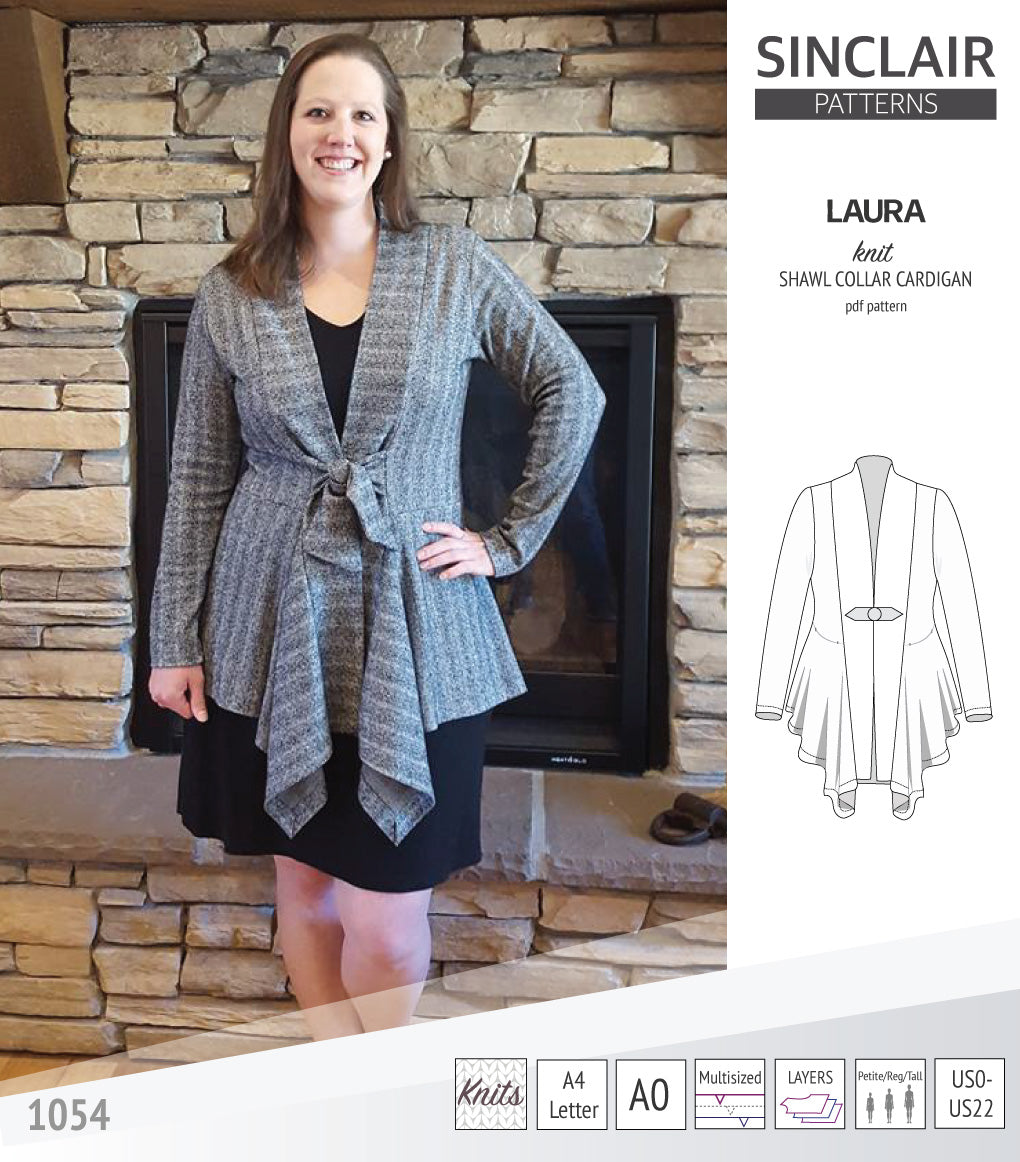 Sinclair Patterns S1054 Laura shawl collar cardigan top for women pdf sewing pattern