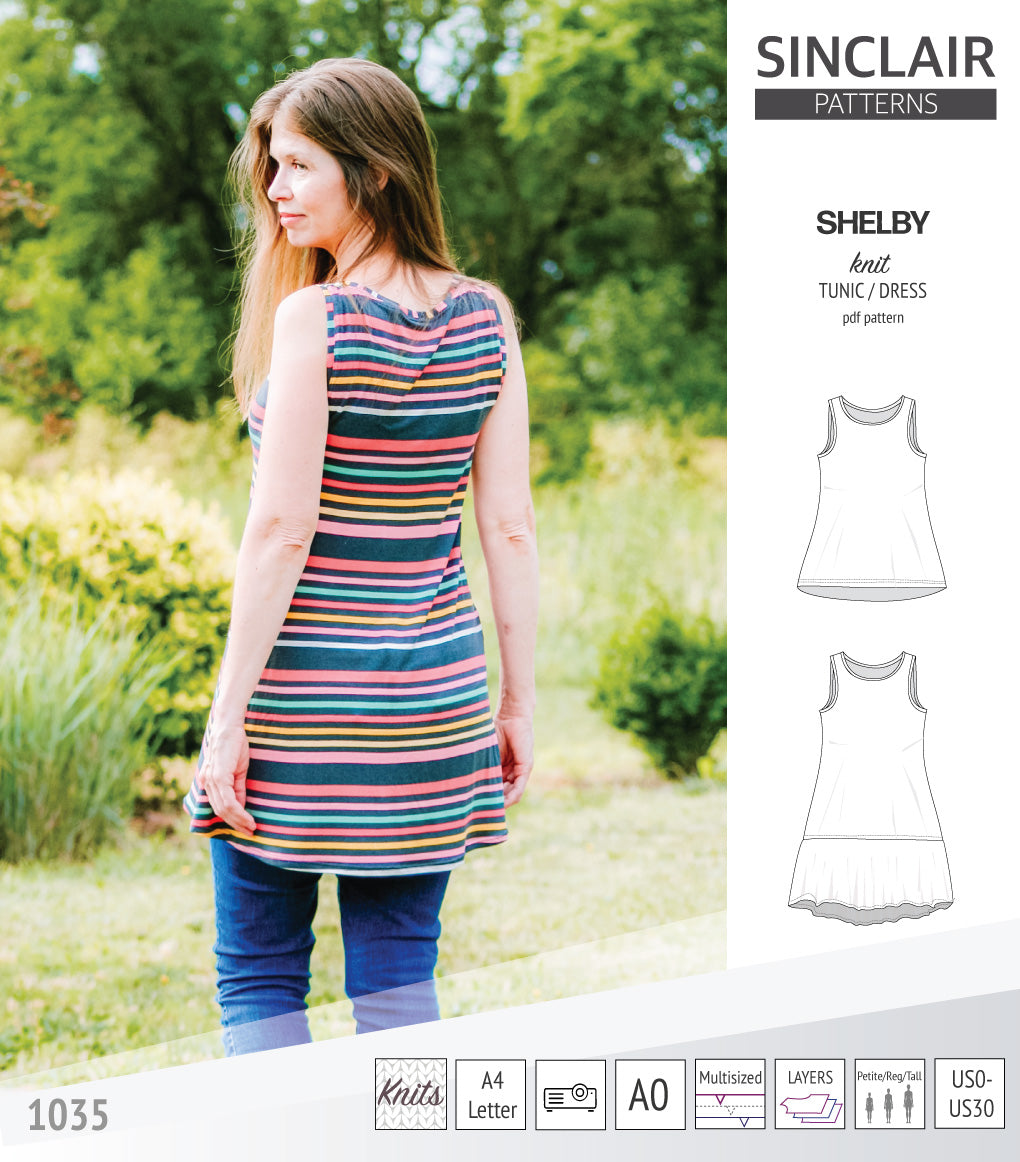 Tank top tunic for knit fabrics pdf sewing pattern by Sinclair Patterns