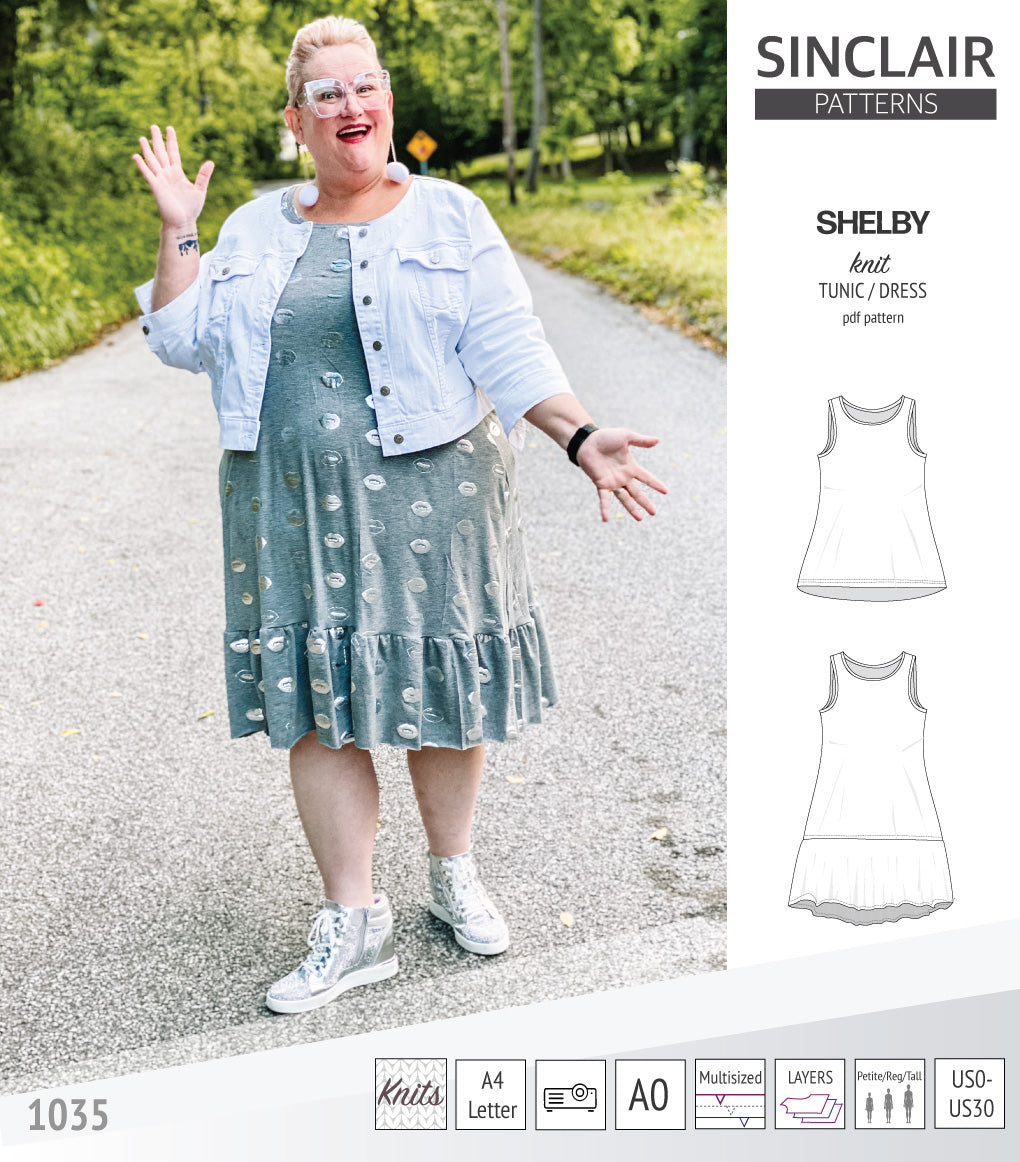 Tank top tunic for knit fabrics pdf sewing pattern by Sinclair Patterns