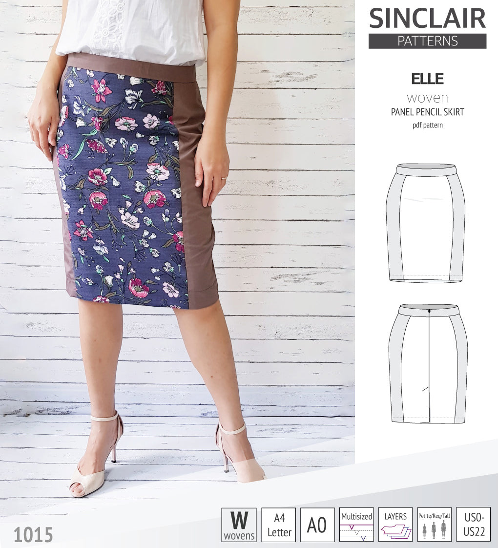 Pdf sewing pattern S1015 Elle panelled skirt Sinclair Patterns