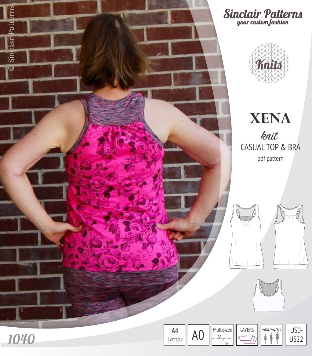PDF Sewing pattern Sinclair Patterns S1040 Xena casual style racerback tank top and bra