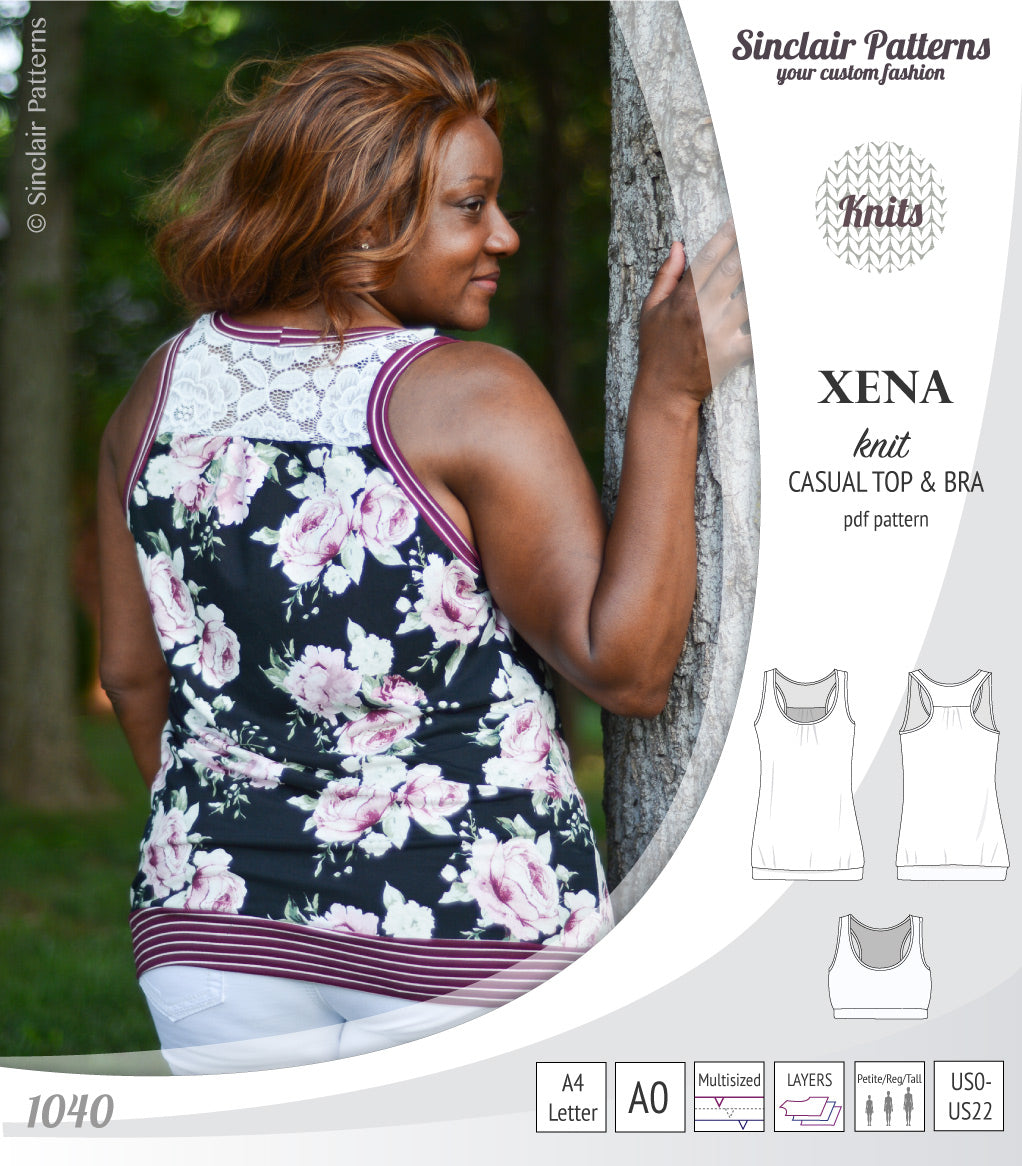 PDF Sewing pattern Sinclair Patterns S1040 Xena casual style racerback tank top and bra