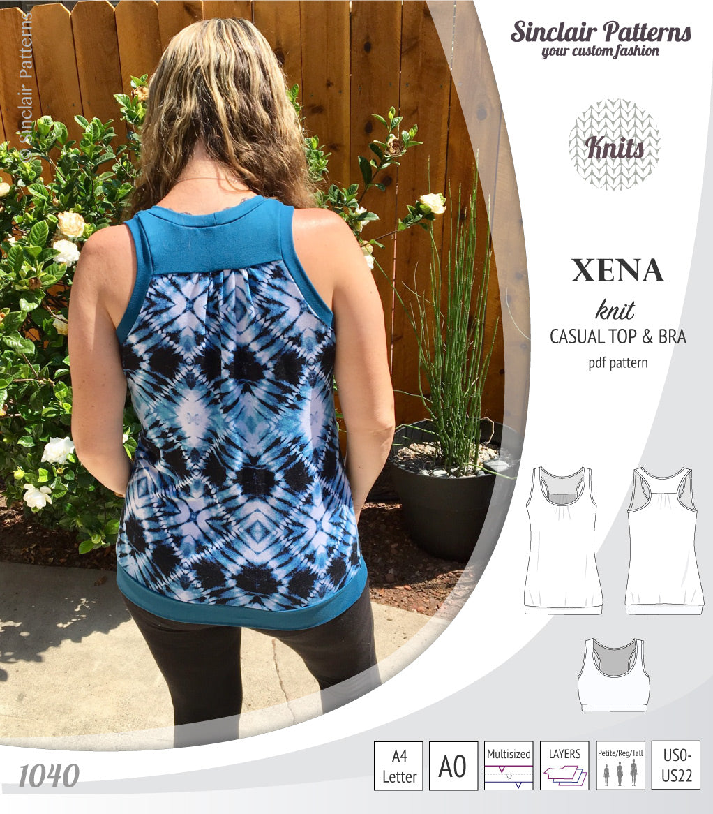 PDF Sewing pattern Sinclair Patterns S1040 Xena casual style racerback tank top and bra