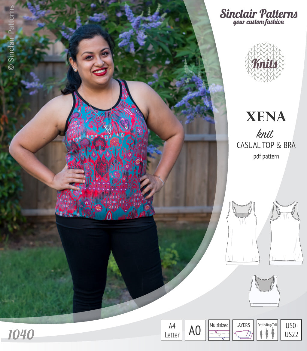 PDF Sewing pattern Sinclair Patterns S1040 Xena casual style racerback tank top and bra