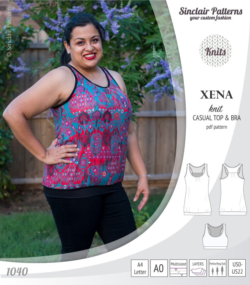 PDF Sewing pattern Sinclair Patterns S1040 Xena casual style racerback tank top and bra