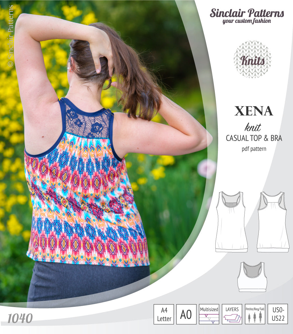 PDF Sewing pattern Sinclair Patterns S1040 Xena casual style racerback tank top and bra