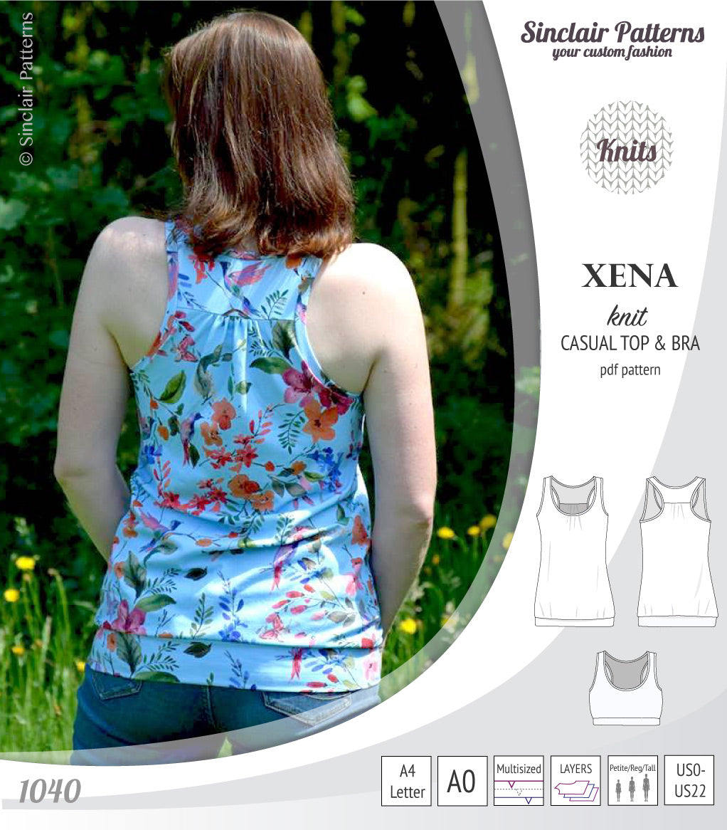 PDF Sewing pattern Sinclair Patterns S1040 Xena casual style racerback tank top and bra